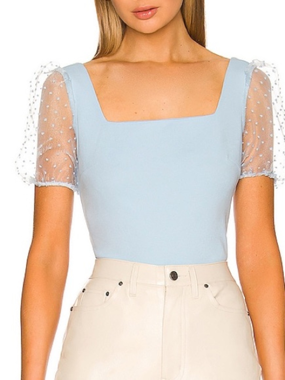 BCBGeneration Puff Sleeve Top in Baby Blue
